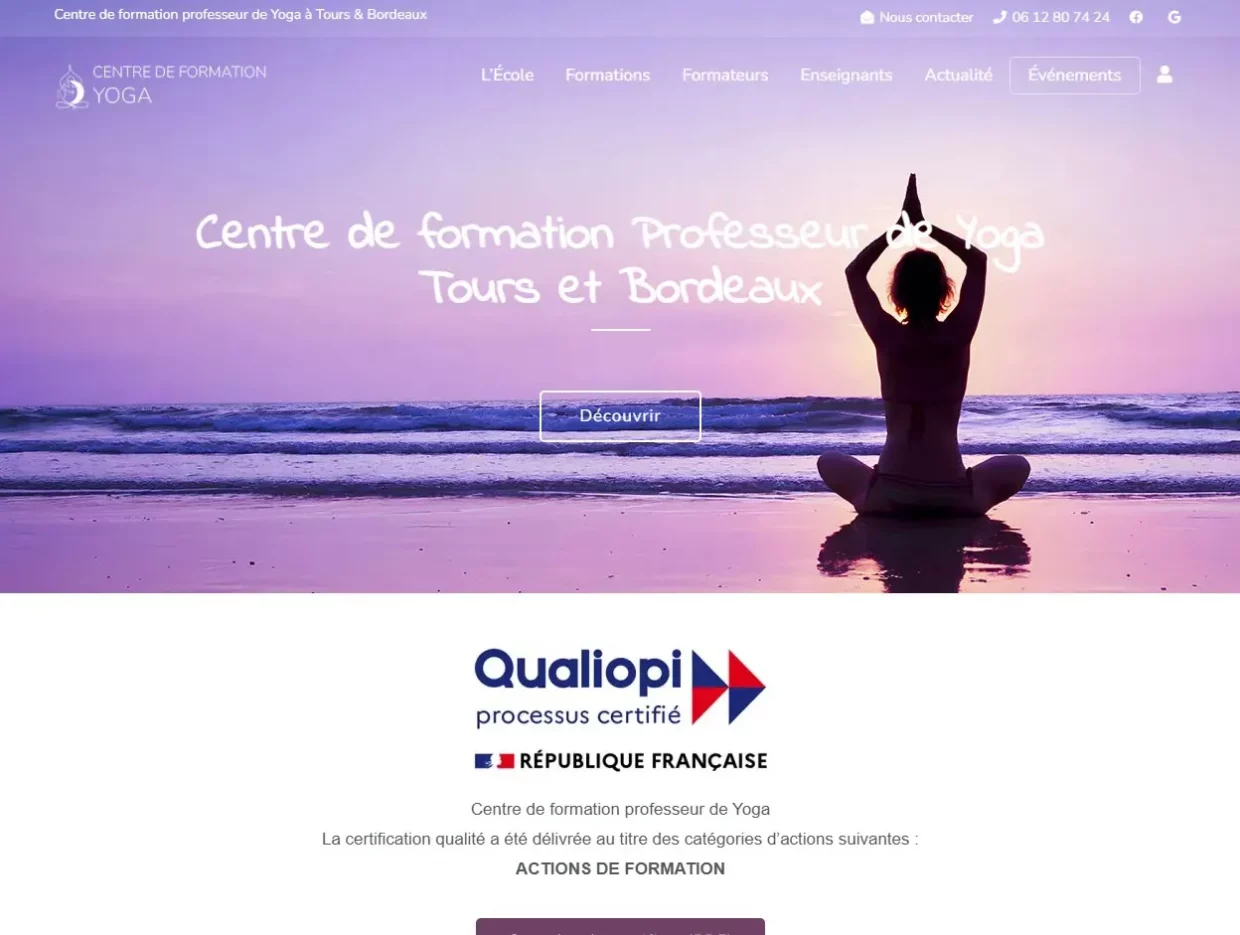 Ouverture du site internet de l'École de formation professeur de Yoga à Tours